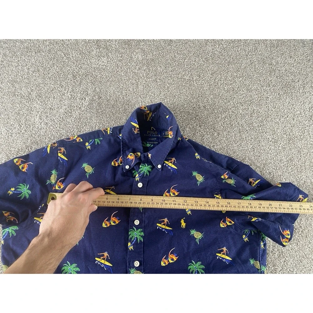 Polo Ralph Lauren Classic Untucked Fit Mens M Blue Surfer Pineapple Pony Print